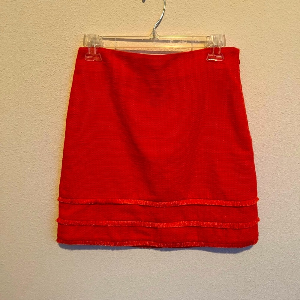 Like new-LOFT: Bright Coral Fringe Mini Skirt!